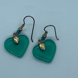 Green Sea Glass Heart Earrings